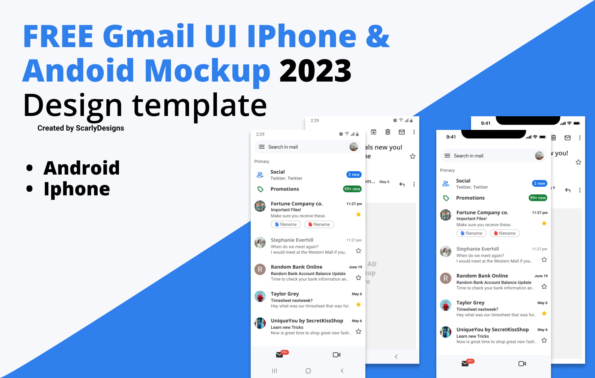 FREE Gmail UI iPhone & Android Mockup 2023 Design Template - Sapphire